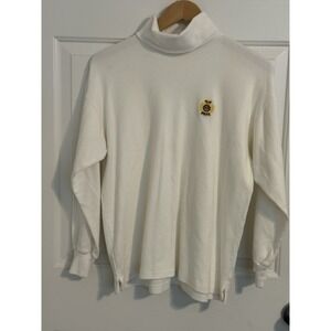 Vtg J.G. Hook White Turtleneck Sweater M Cotton Knit Pullover Embroidered logo